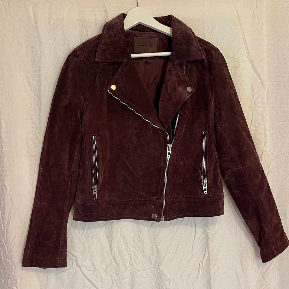 BLANKNYC Suede Moto Jacket in Maroon